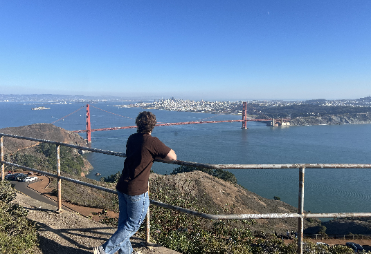 Jack Patrick stands overlooking the Golden Gate Bridge in San Francisco, California.